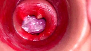 The camera inside the deep pussy records a huge ejaculation