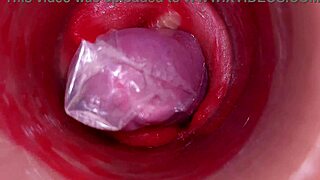 The camera inside the deep pussy records a huge ejaculation