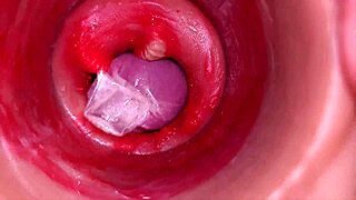 The camera inside the deep pussy records a huge ejaculation