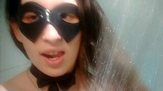 Hot teen 18+ taking shower wearing a white lingerie